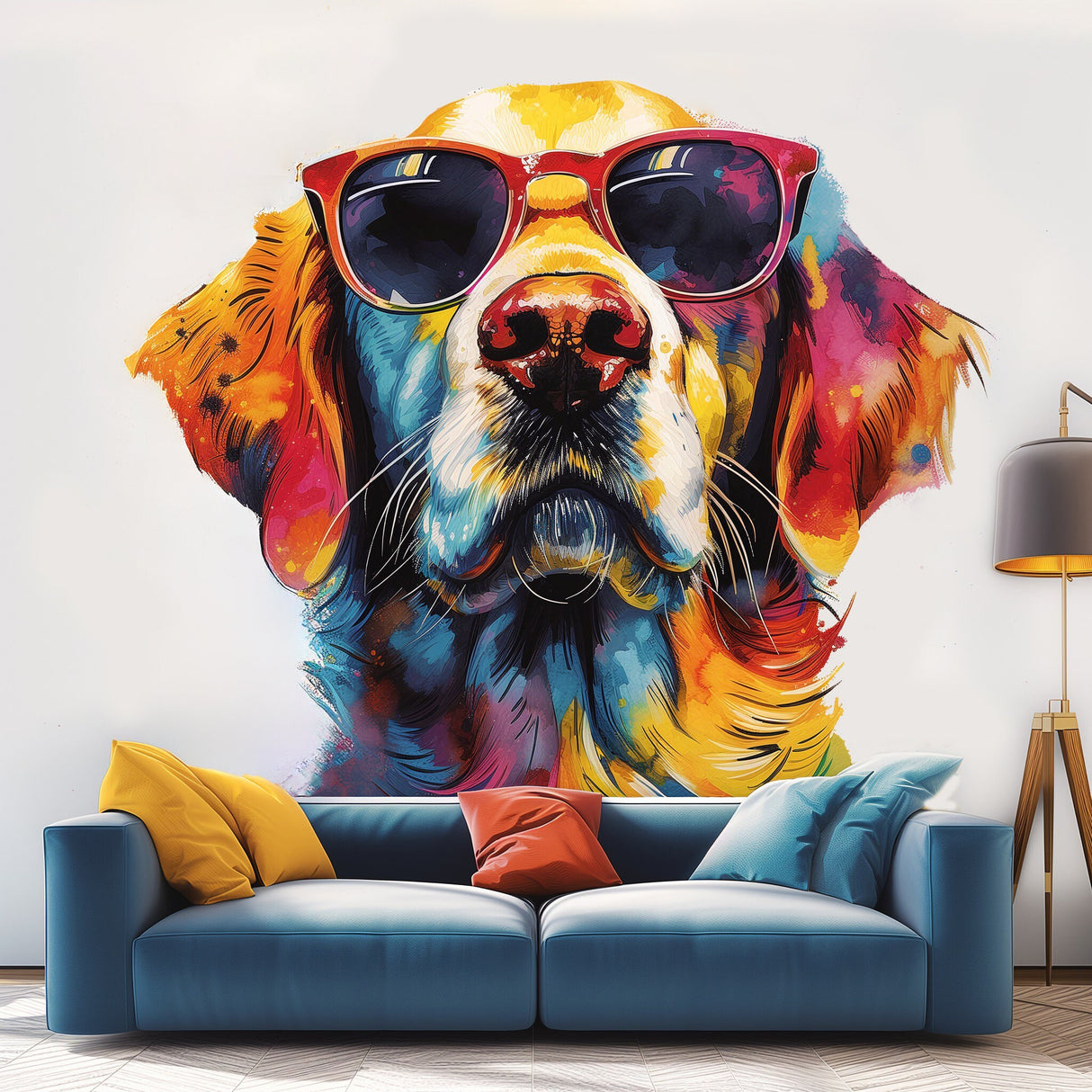 Product gallery view of Golden Retriever with Sunglasses Wall Decal.