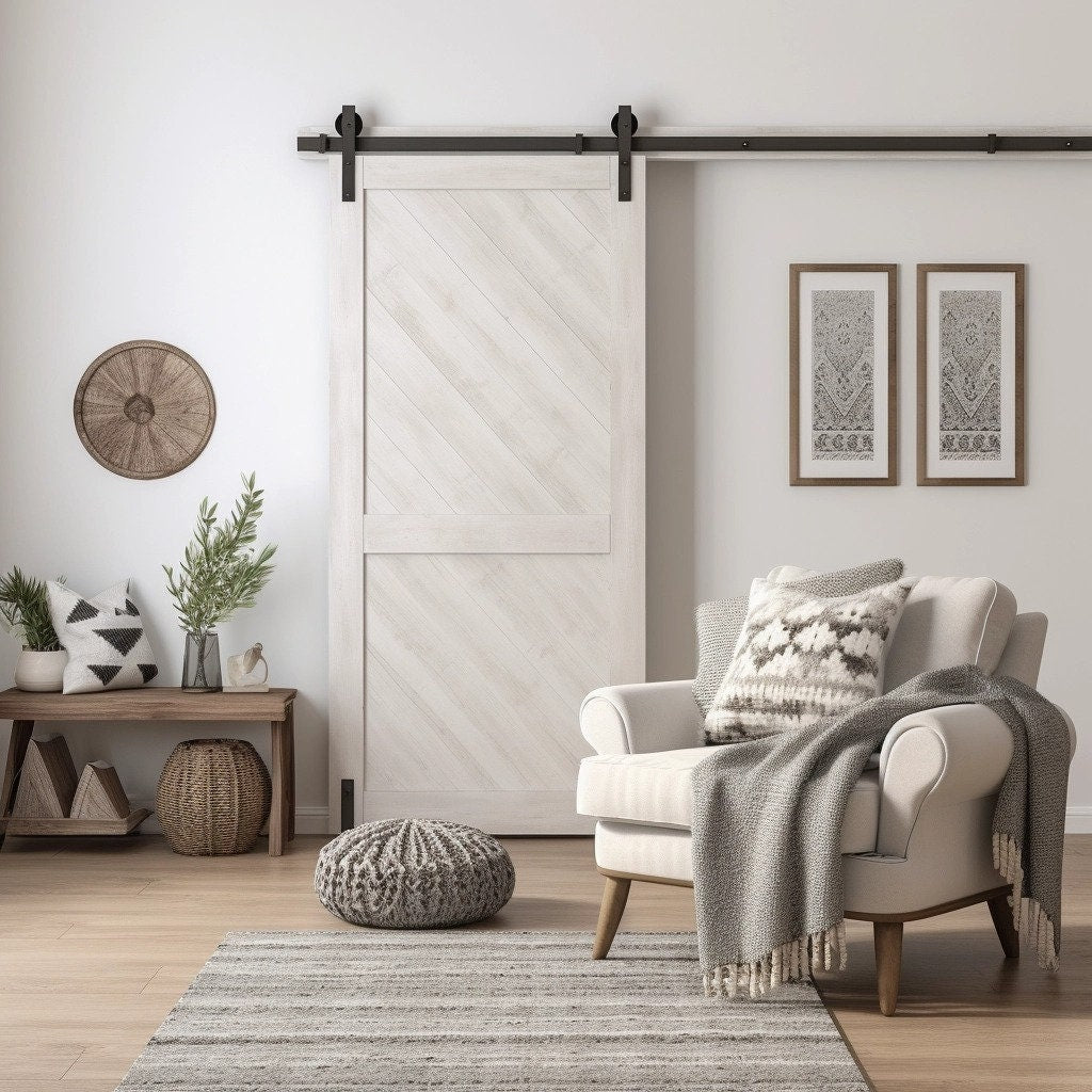 Product gallery view of White Barn Door Wallpaper Decal.