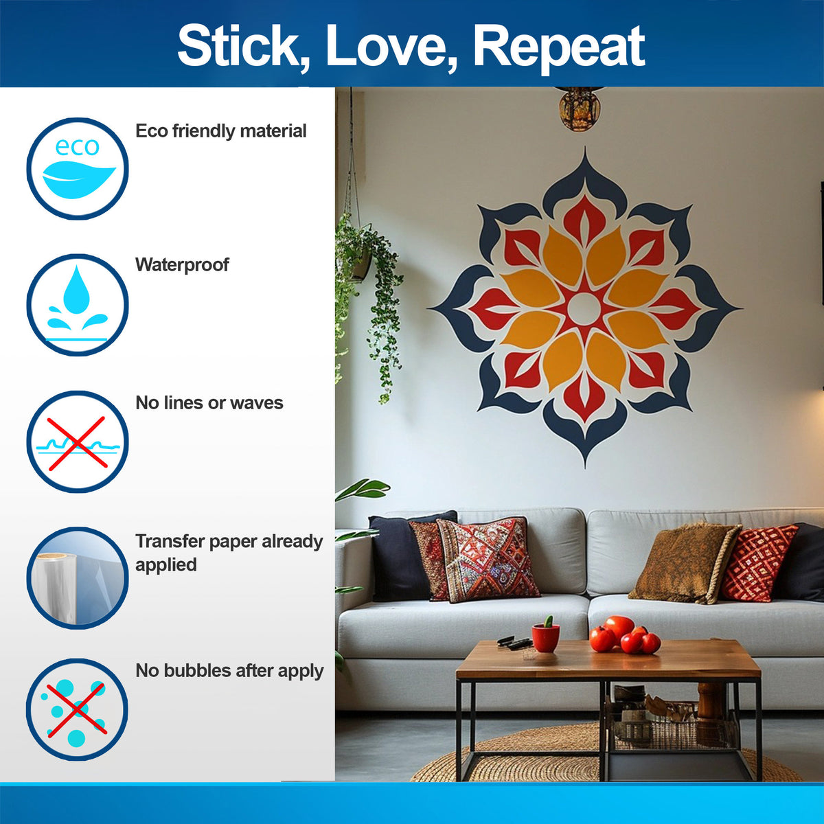 Additional product view of Vibrant Mandala Wall Sticker.