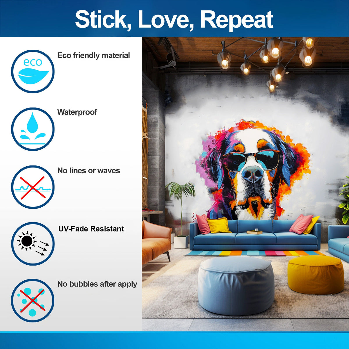 Additional product view of Colorful St. Bernard with Glasses Wall Decal.
