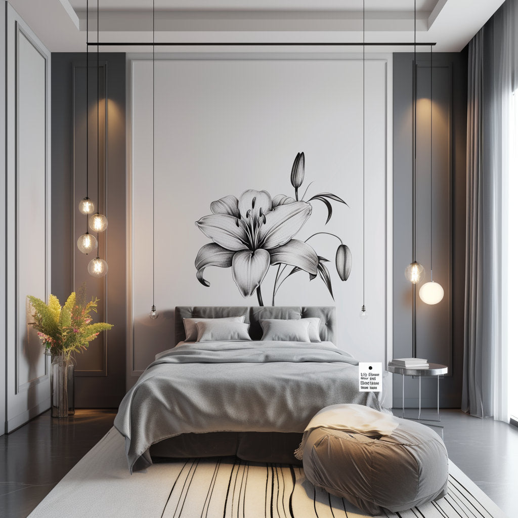 Product gallery view of Classic Black and White Lily Bloom Wall Sticker.