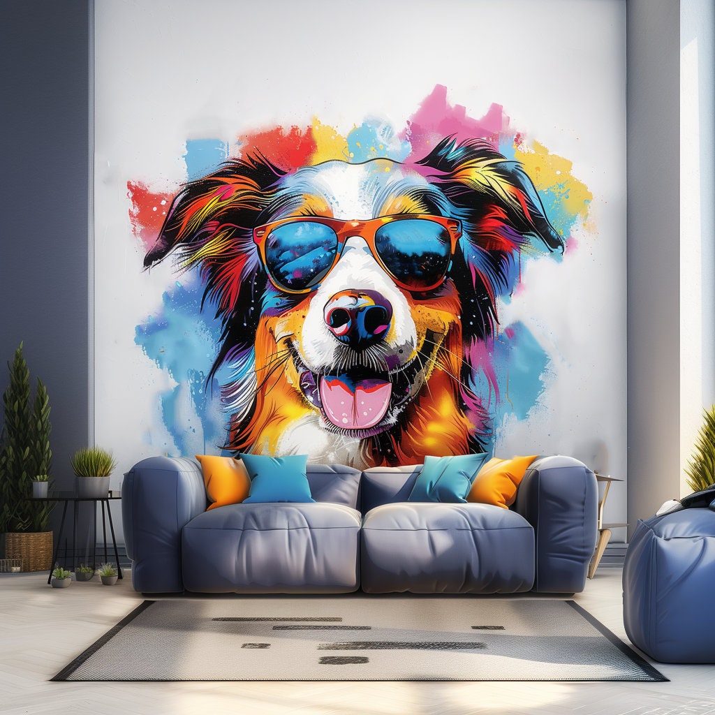 Alternate product view of Australian Shepherd in Sunglasses Wall Sticker.