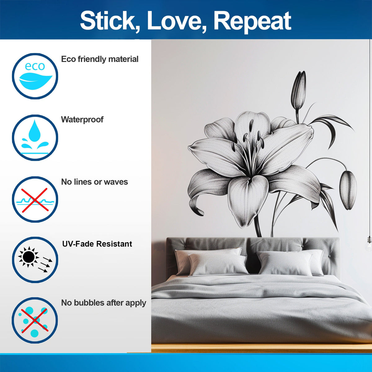 Additional product view of Classic Black and White Lily Bloom Wall Sticker.