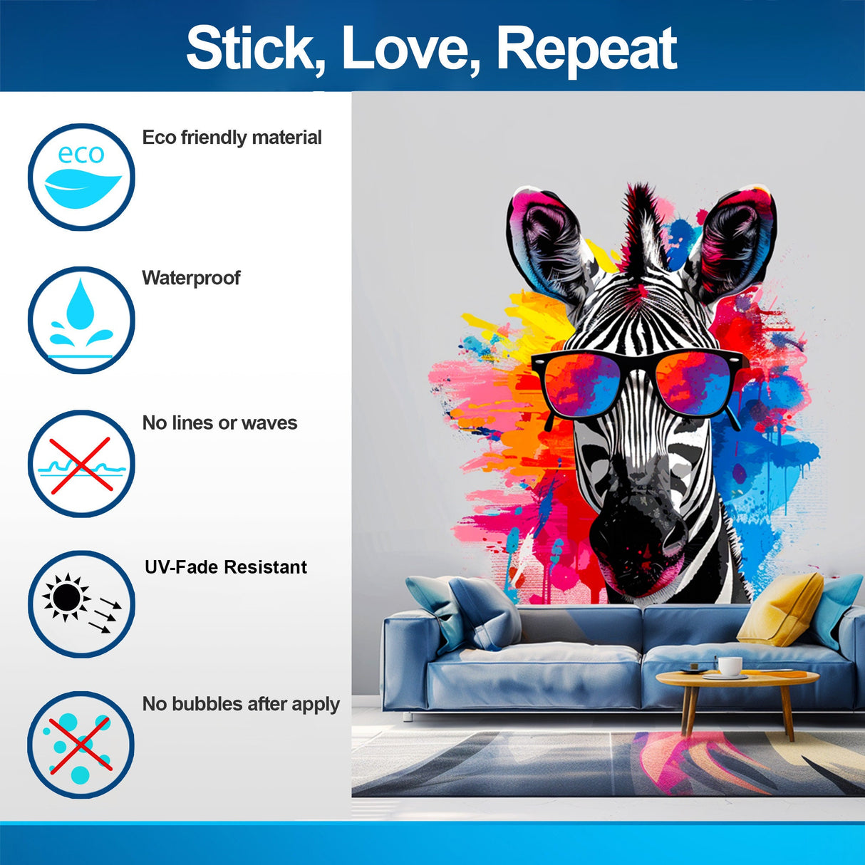 Additional product view of Whimsical Zebra in Glasses Wall Decal.
