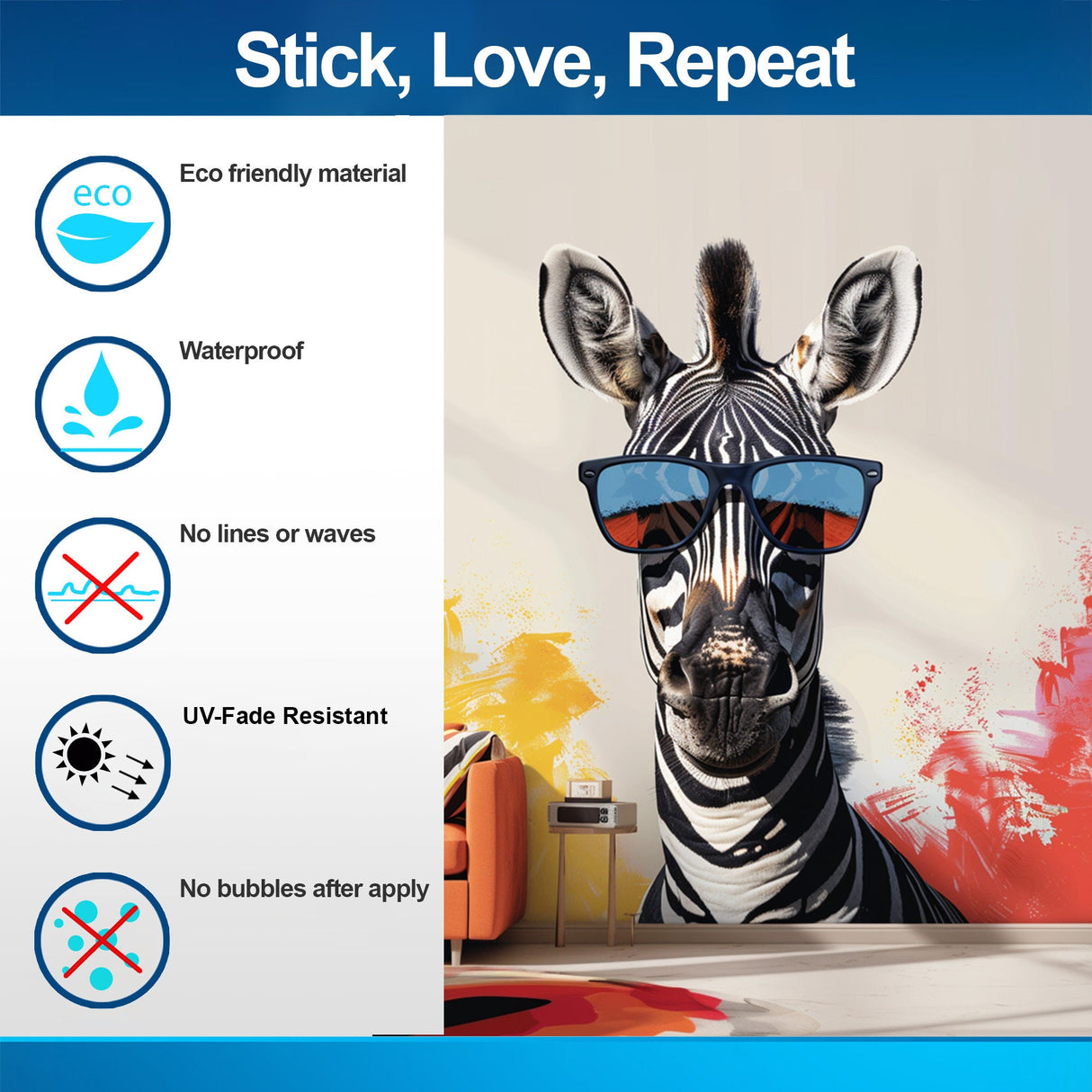 Additional product view of Funky Zebra with Sunglasses Wall Decal.