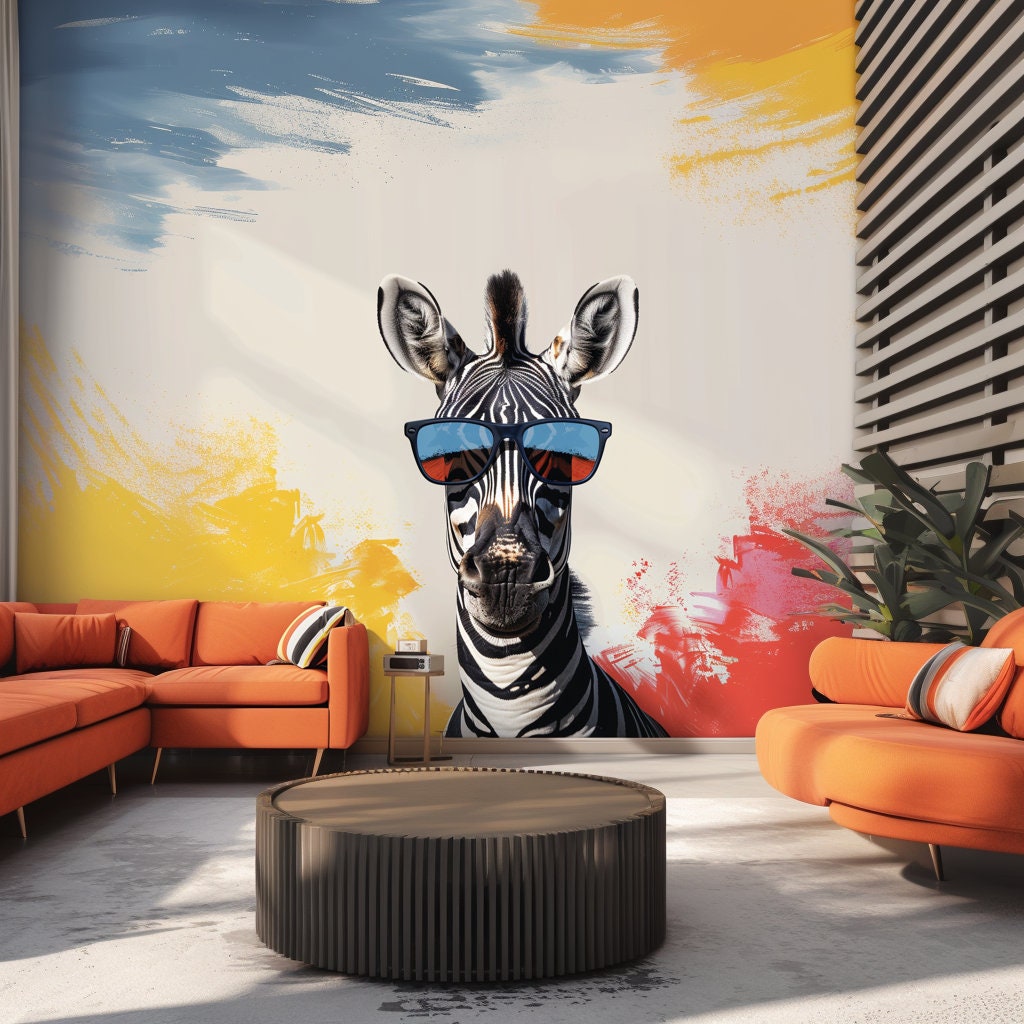 Alternate gallery view of Funky Zebra with Sunglasses Wall Decal.