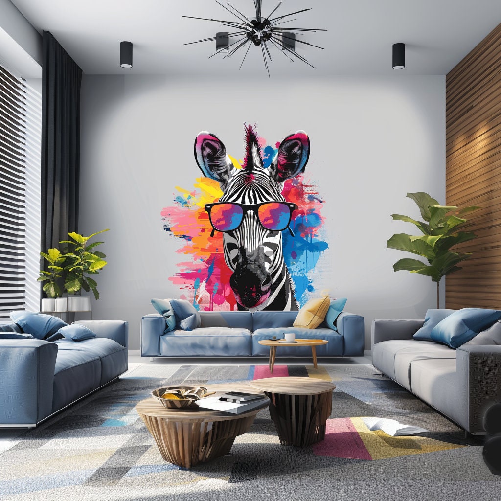 Product gallery view of Whimsical Zebra in Glasses Wall Decal.