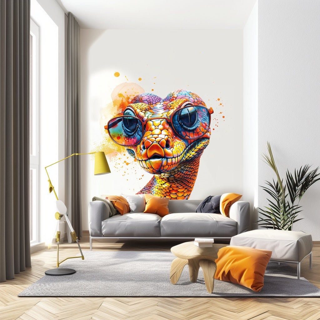 Product gallery view of Vibrant Watercolor Orange Snake Sticker Decals with Glasses.