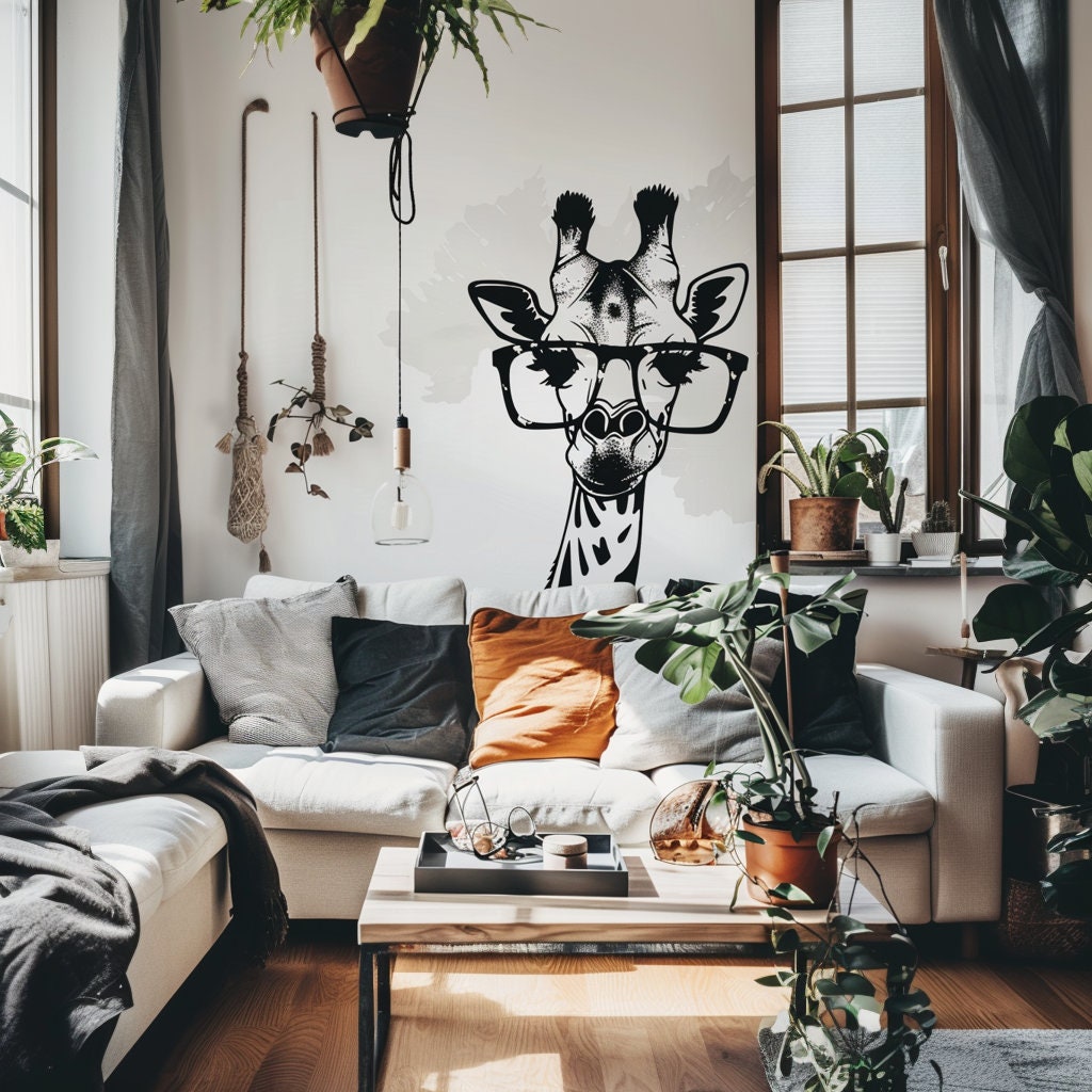 Alternate gallery view of Monochrome Giraffe Wall Sticker with Glasses.