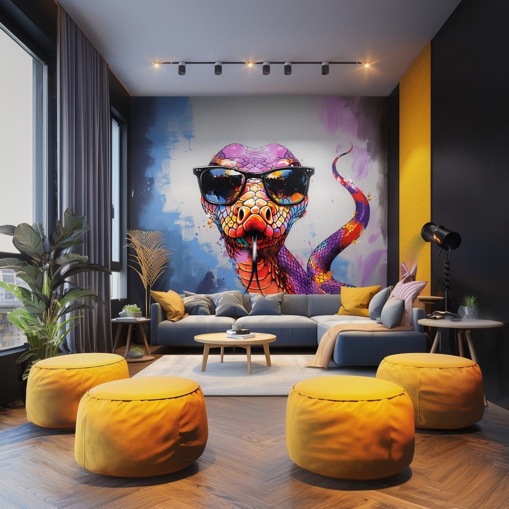 Product gallery view of Vibrant Purple Snake with Glasses Wall Decal.