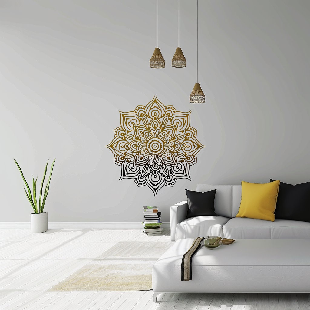 Alternate gallery view of Gold and Black Gradient Mandala Wall Sticker Decals.