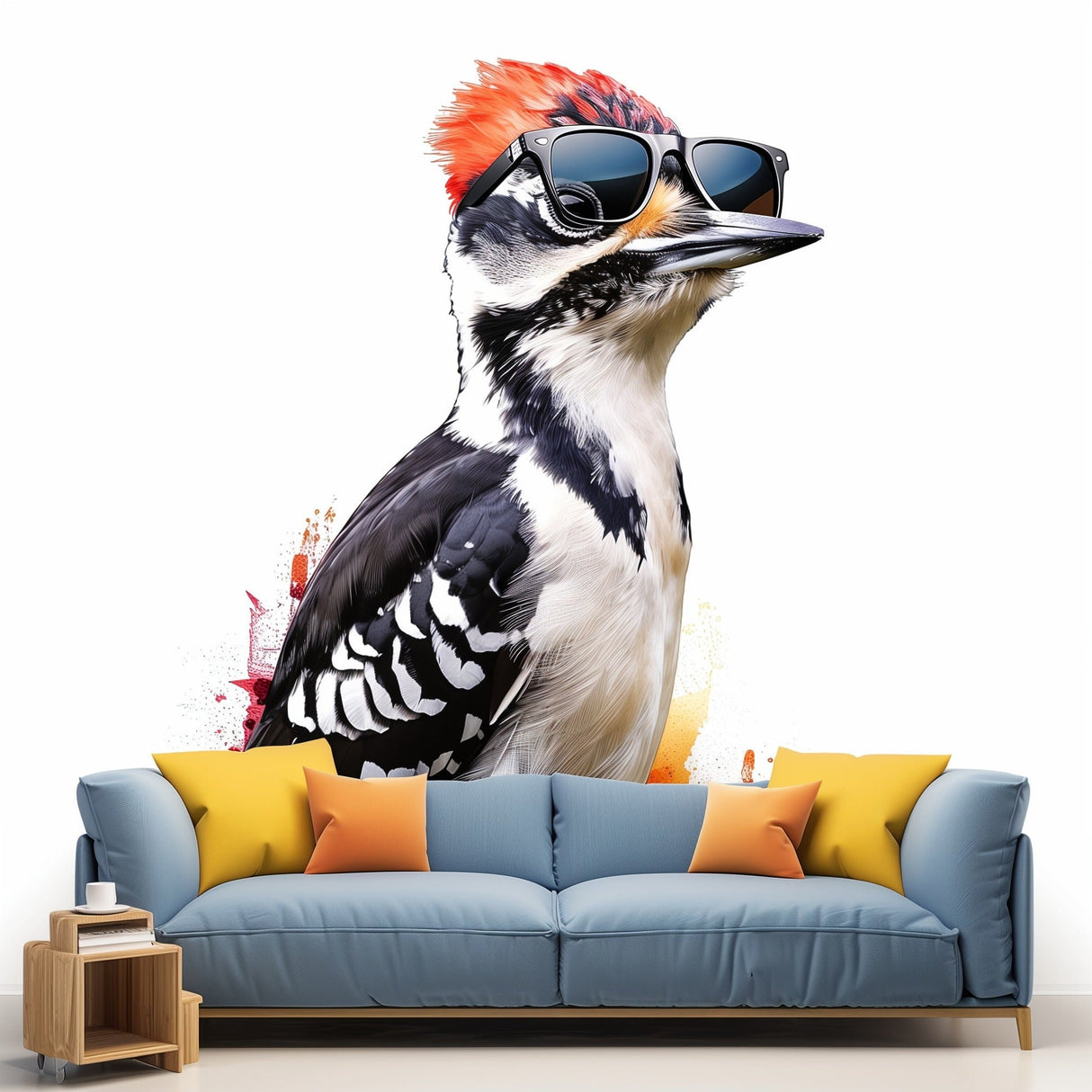 Alternate product view of Downy Woodpecker Bird in Glasses Wall Sticker Decals.