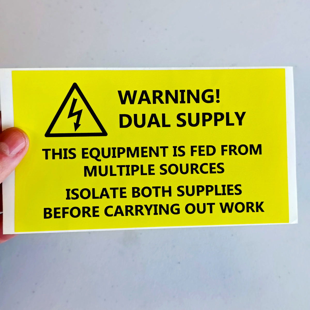 Product view of 6x Dual Supply Warning Label Sticker.