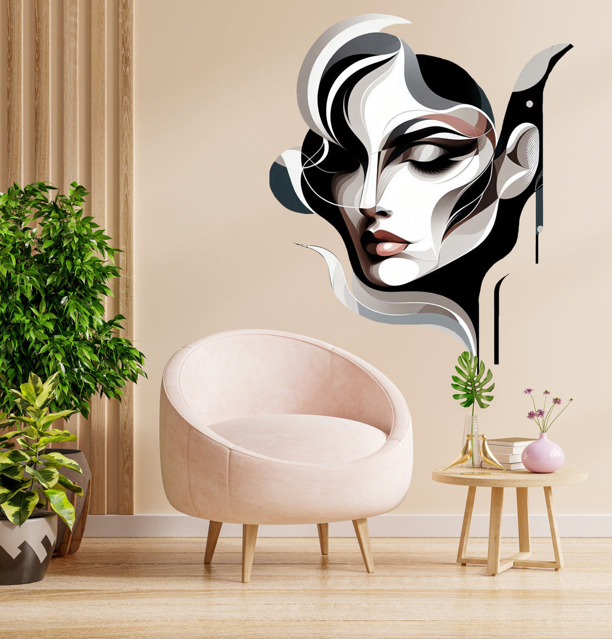 Alternate product view of Abstract Woman Face Wall Decal Sticker.