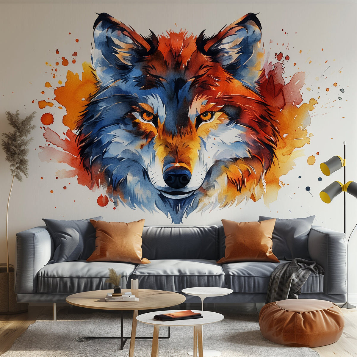 Alternate product view of Vibrant Watercolor Wolf Face Wall Decal Sticker.