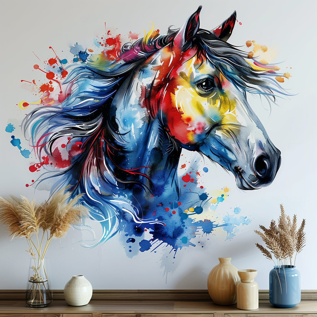 Alternate product view of Vibrant Watercolor Horse Head Wall Decal Sticker.