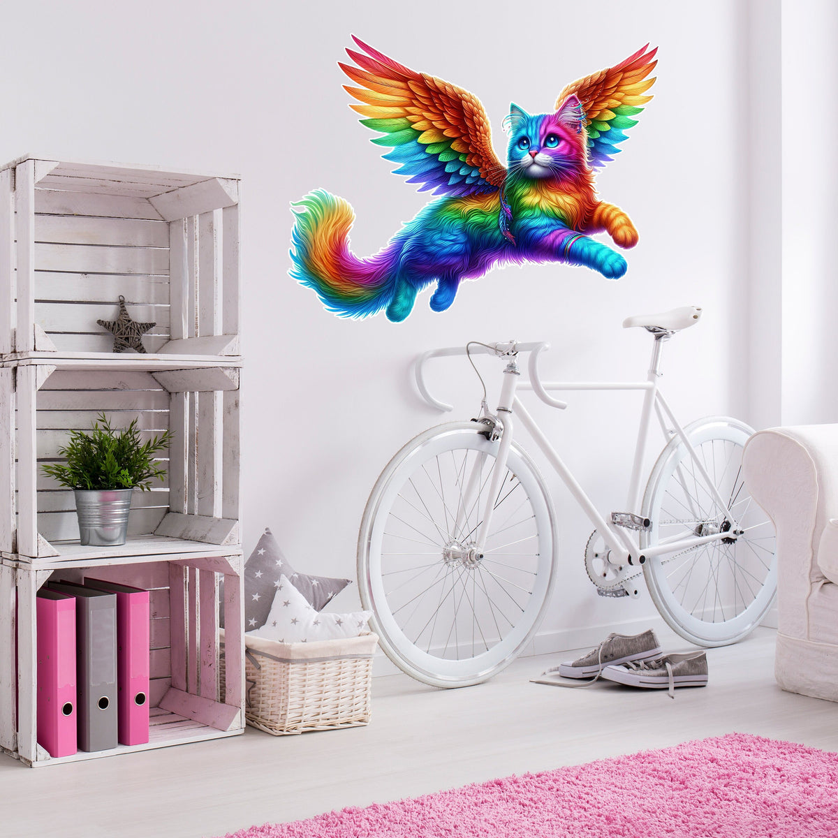 Alternate product view of Rainbow Flying Cat with Wings Wall Sticker Decals.