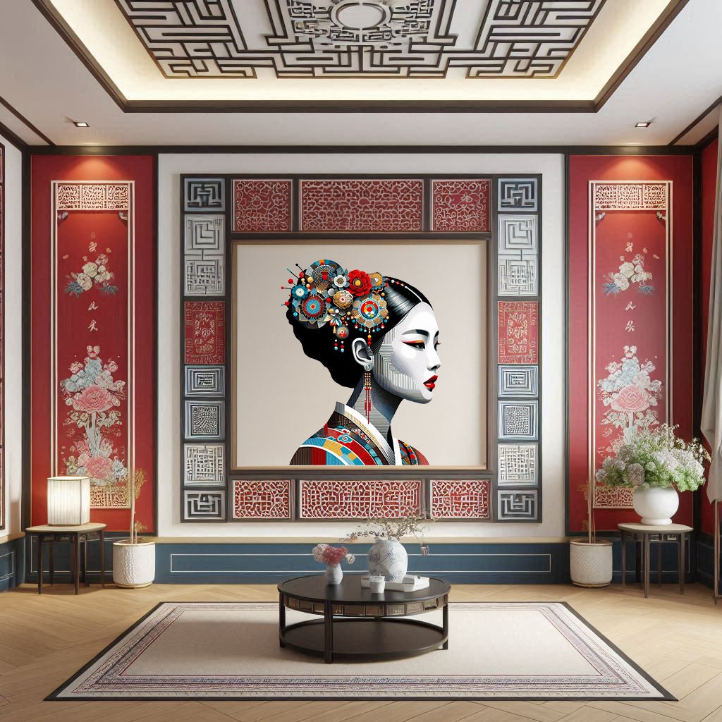 Product gallery view of Colorful Asian Woman Portrait Wall Decal.