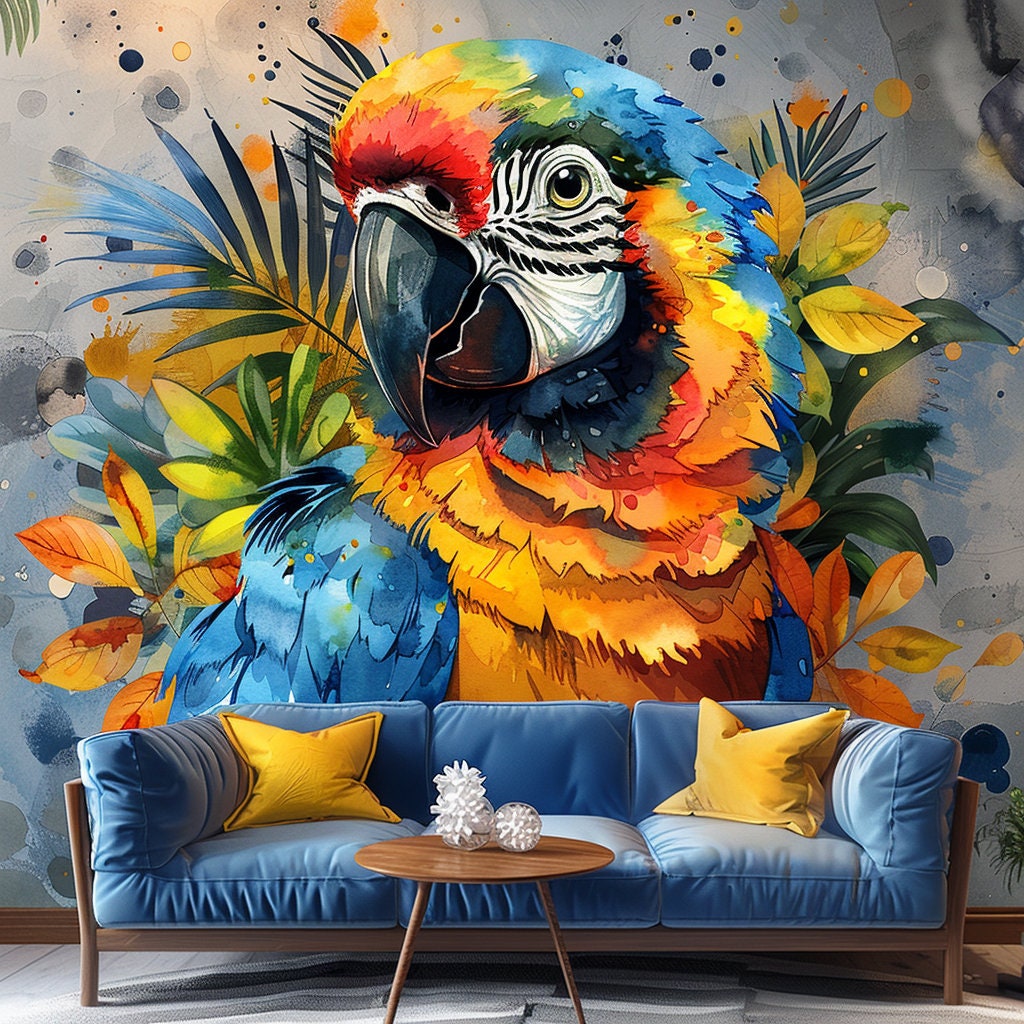Alternate product view of Vibrant Watercolor Macaw Parrot Wall Decal Sticker.