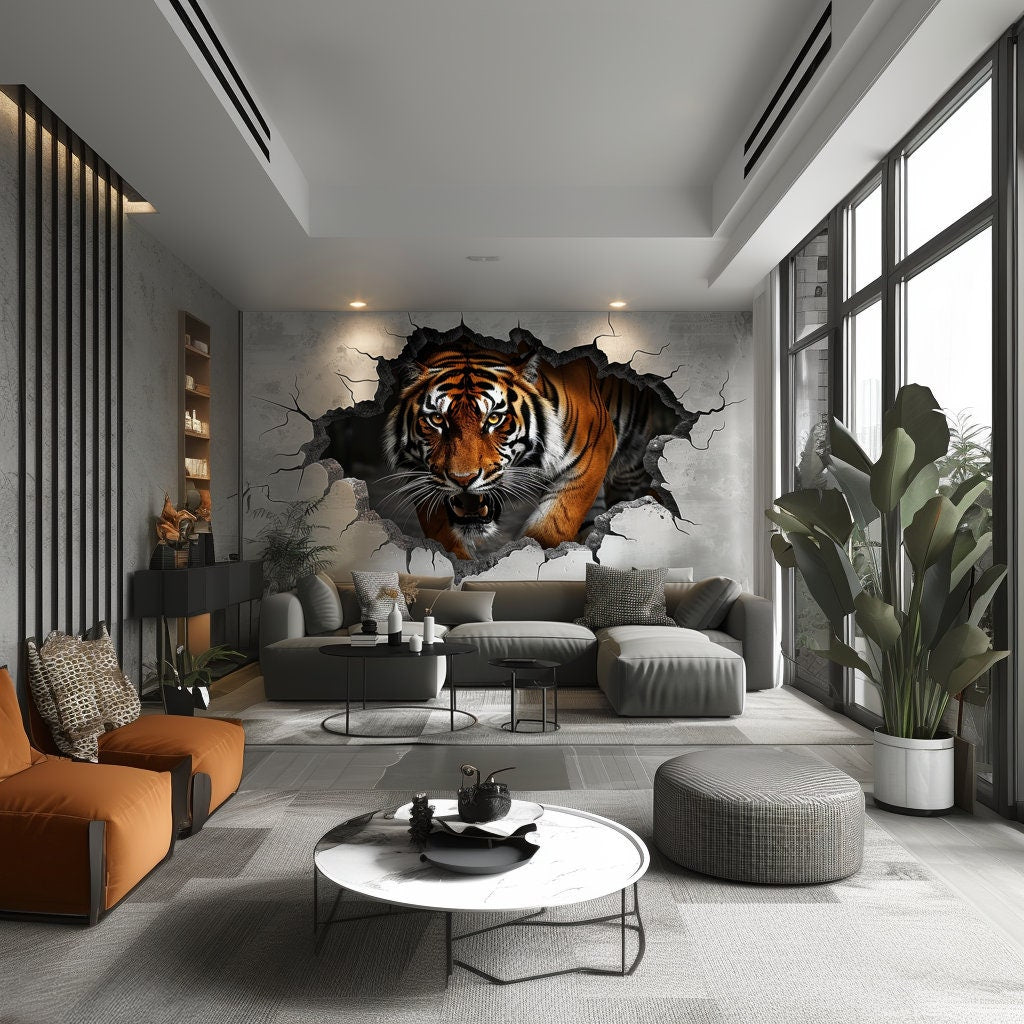 Product gallery view of Realistic 3D Tiger Wall Decal.