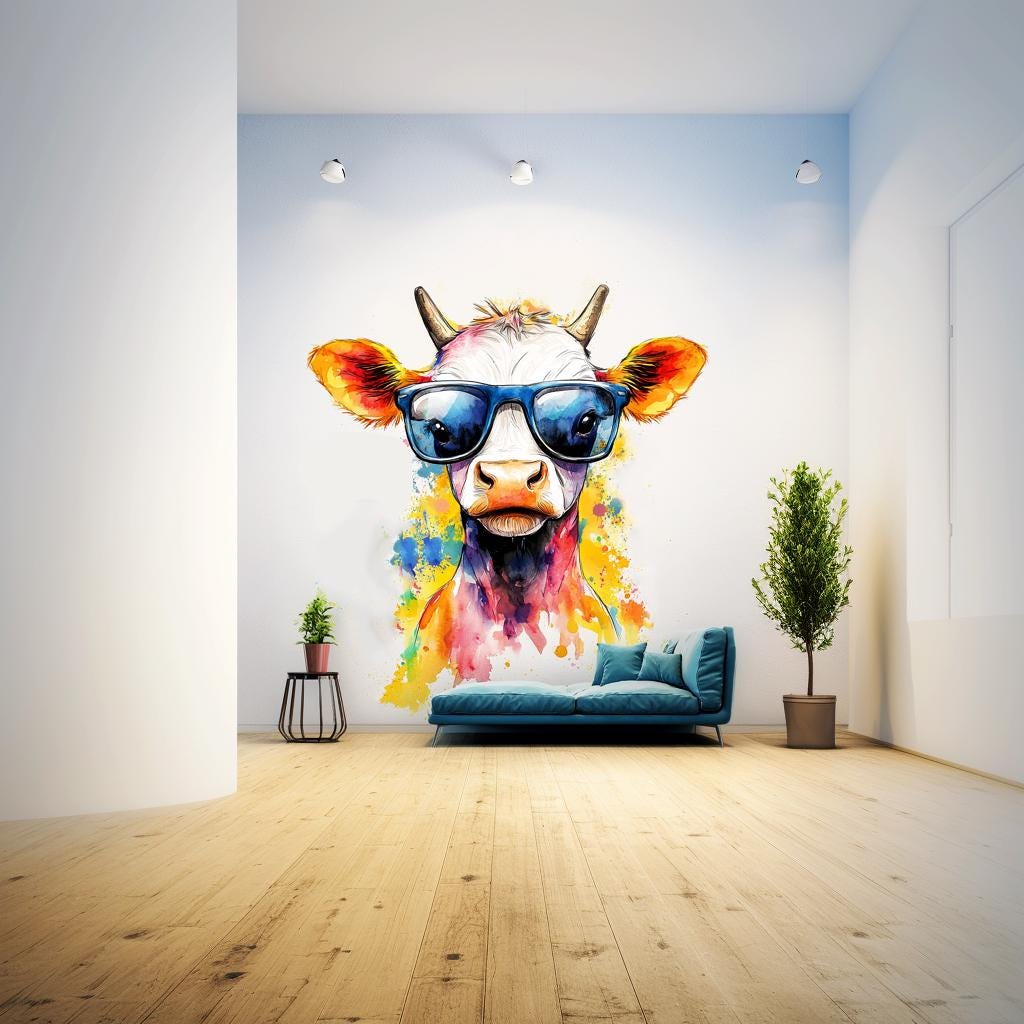 Alternate gallery view of Baby Cow with Sunglasses Wall Decal.