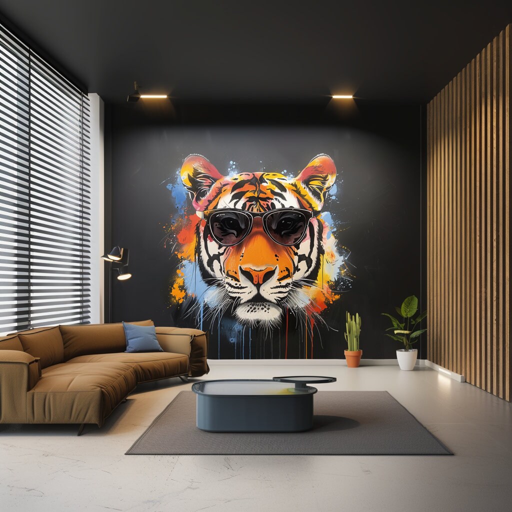 Alternate gallery view of Graffiti Tiger Wall Sticker with Sunglasses.