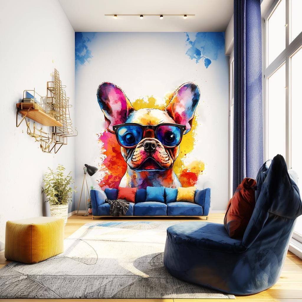 Alternate gallery view of Adorable Baby French Bulldog Wall Decal with Sunglasses.