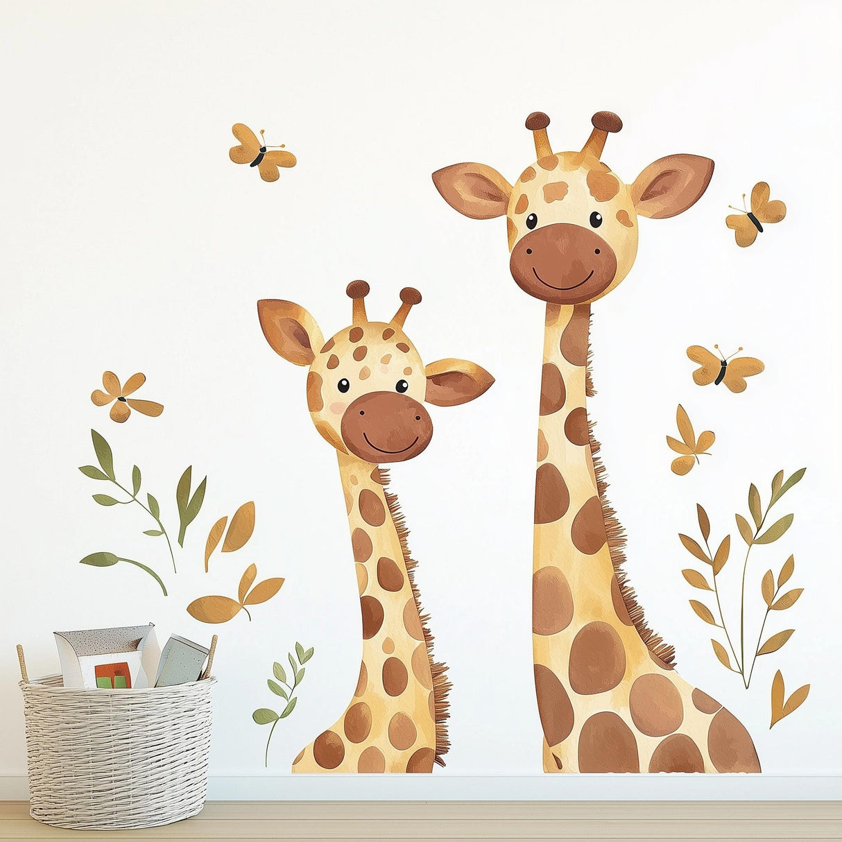 Playful Giraffe Wall Decal displayed in a room setting.