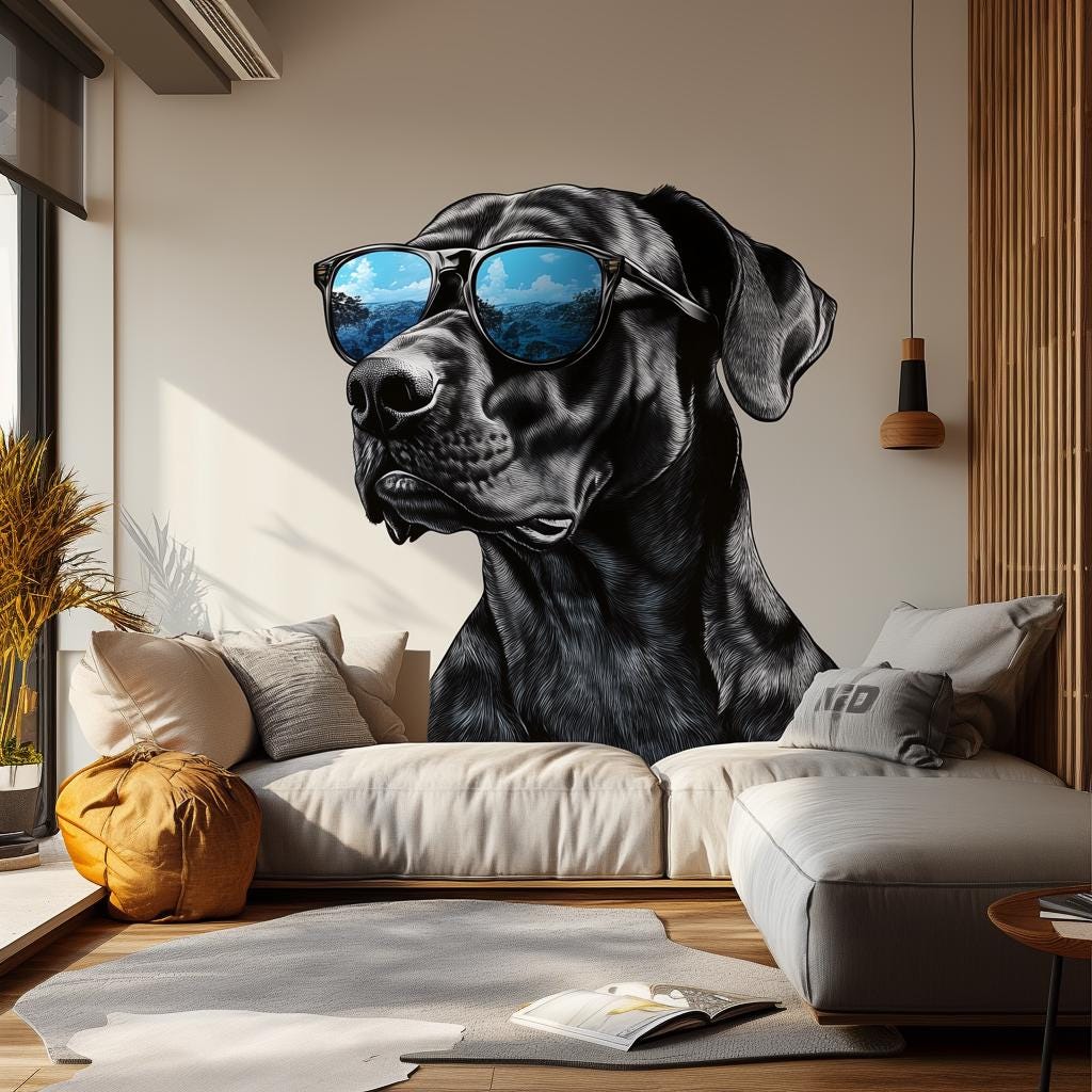 Alternate gallery view of Cool Black Dog with Sunglasses Wall Decal.