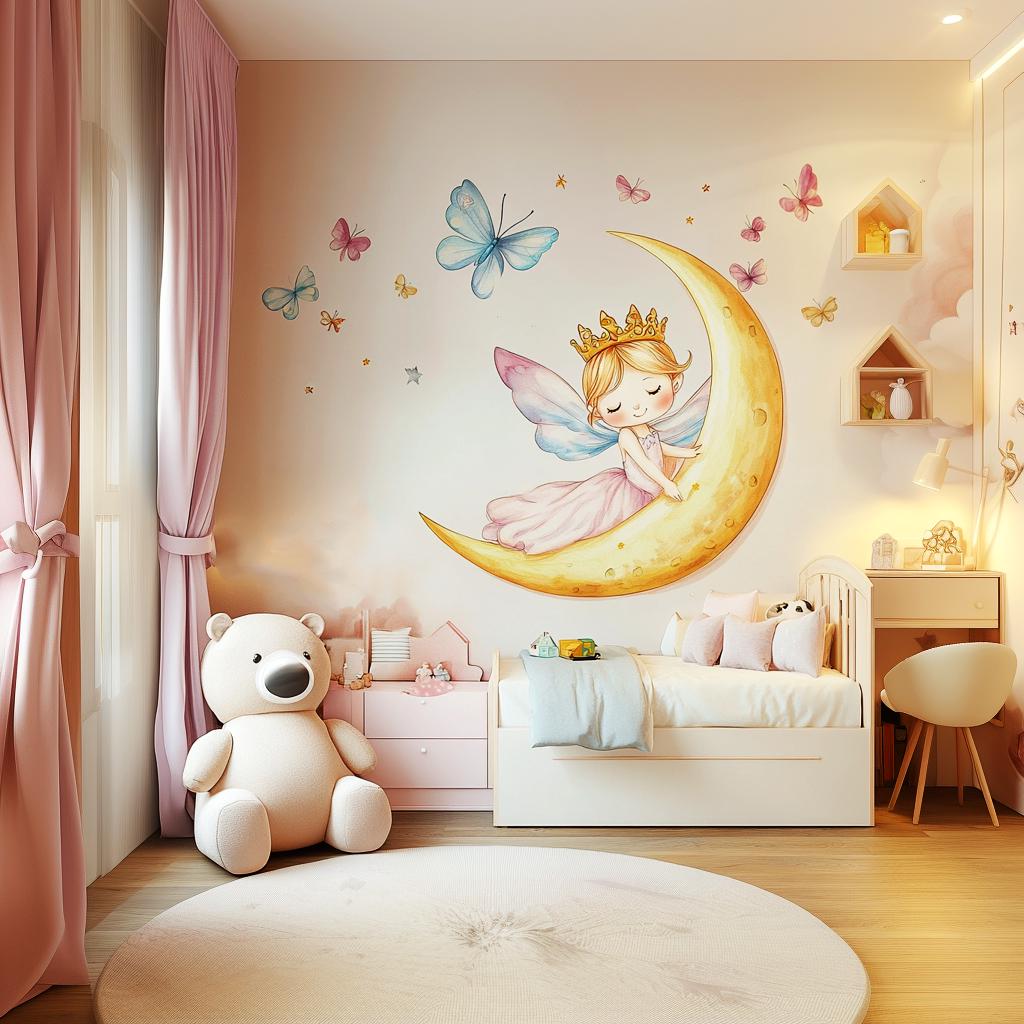 Alternate gallery view of Fairy Princess on the Moon Wall Decal.