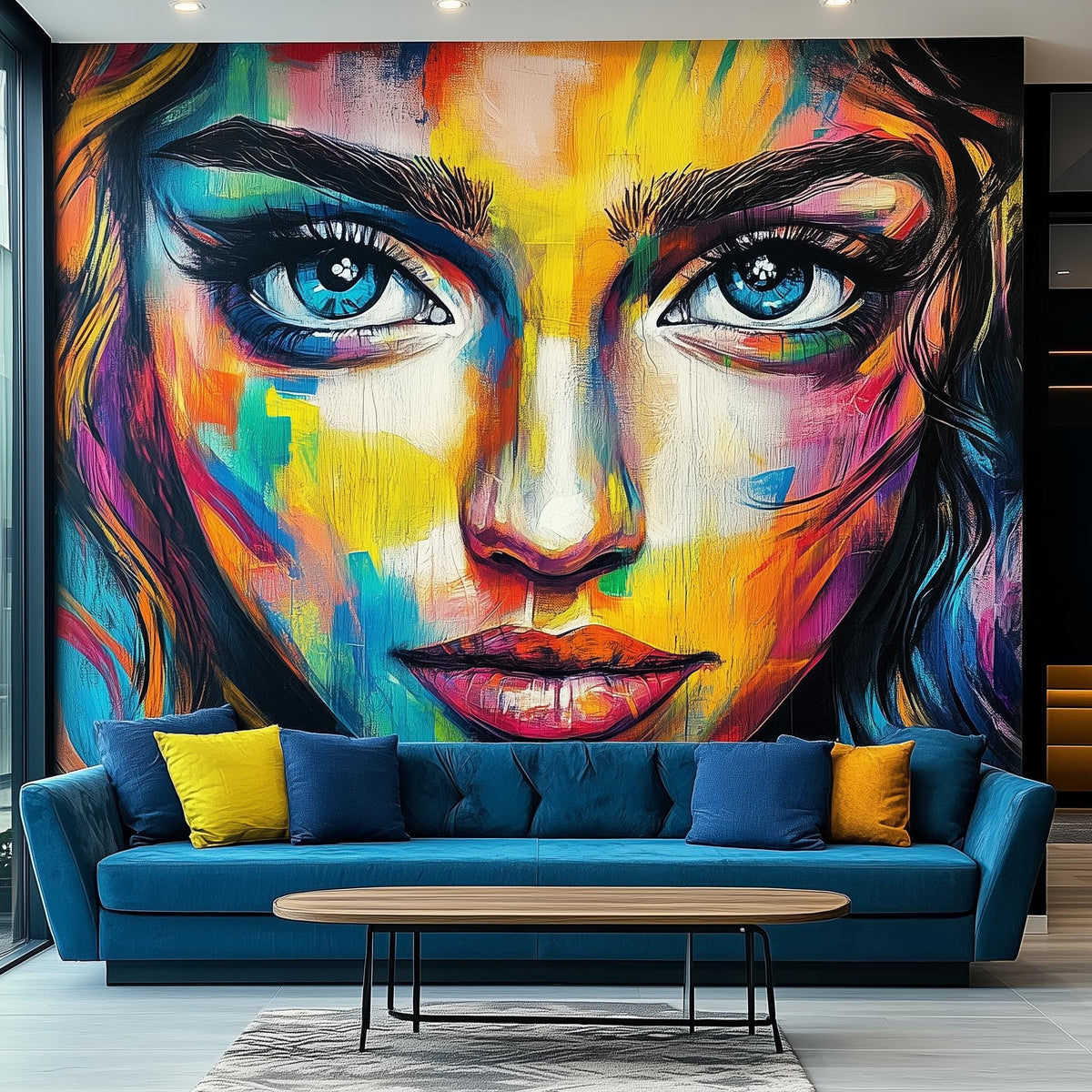 Product view of Vibrant Abstract Womans Face Wallpaper Sticker.