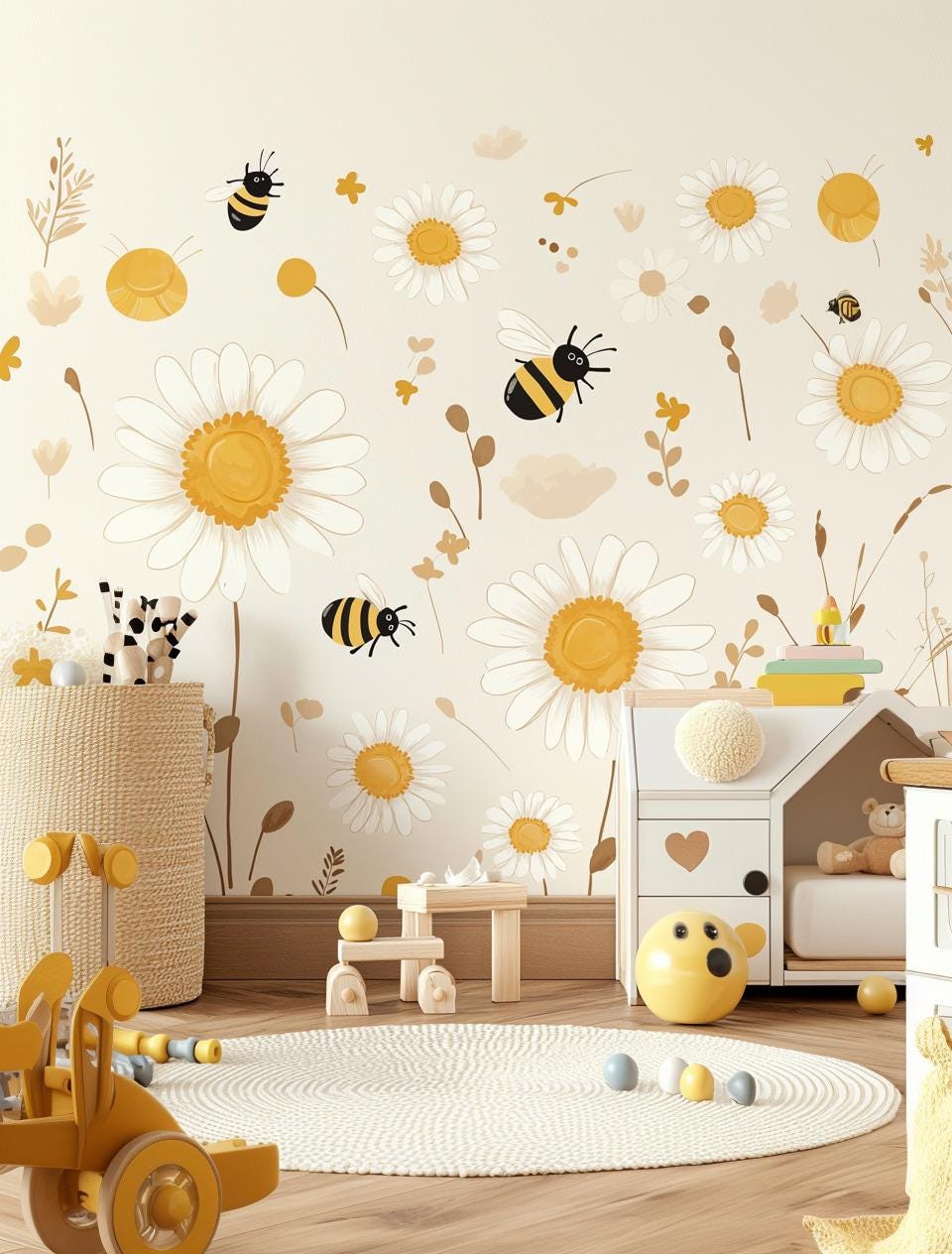 Product gallery view of Daisy and Bee Wall Decals.