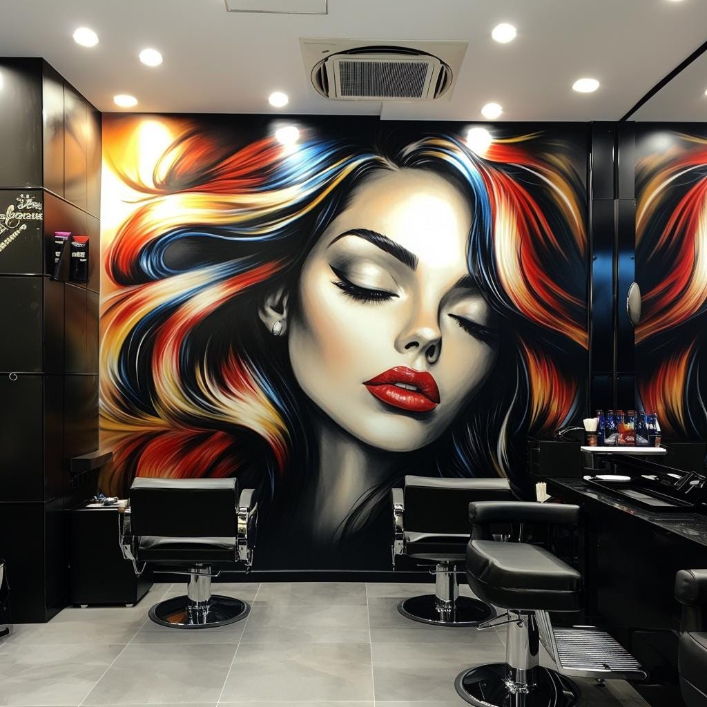 Alternate gallery view of Bold Womans Portrait Wallpaper Sticker for Barber Shop.