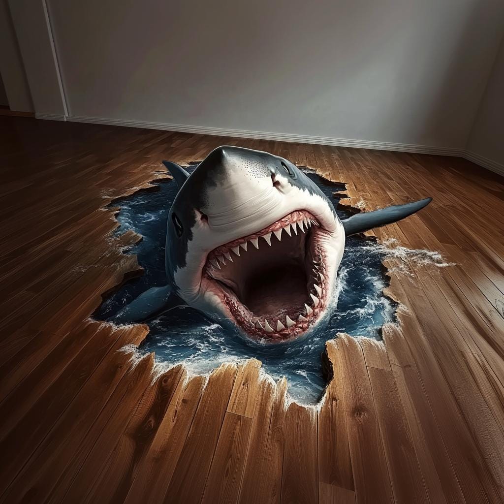 Ещё один вид 3D-наклейки с акулой, дизайн 3.