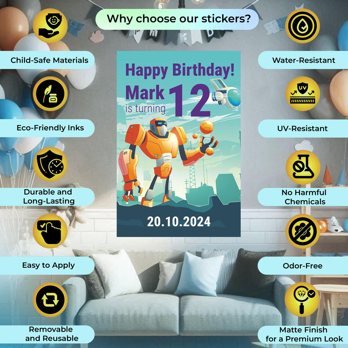 Additional product view of Personalized Birthday Wall Decal.