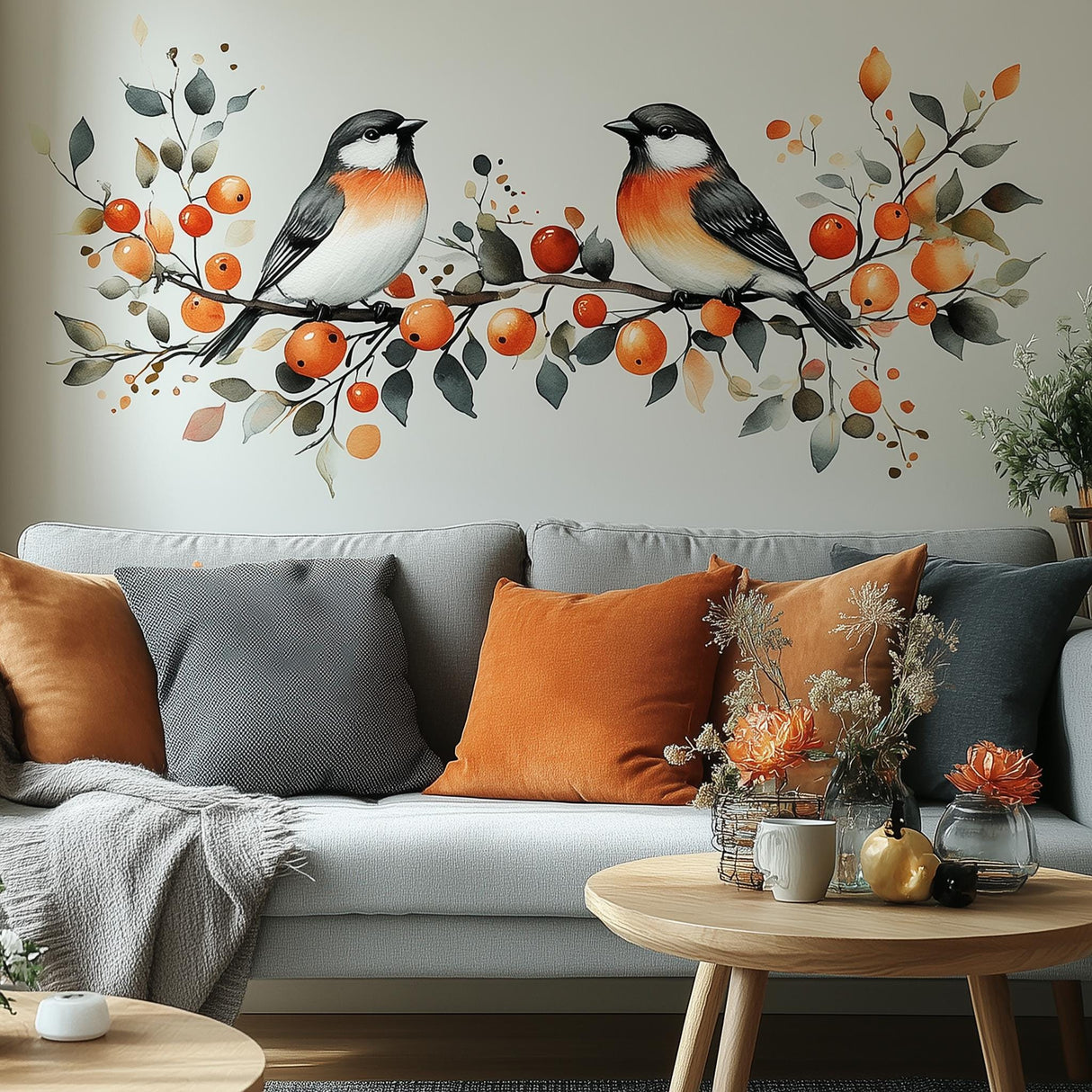 Autumn Bird Wall Decal displayed in a room setting.