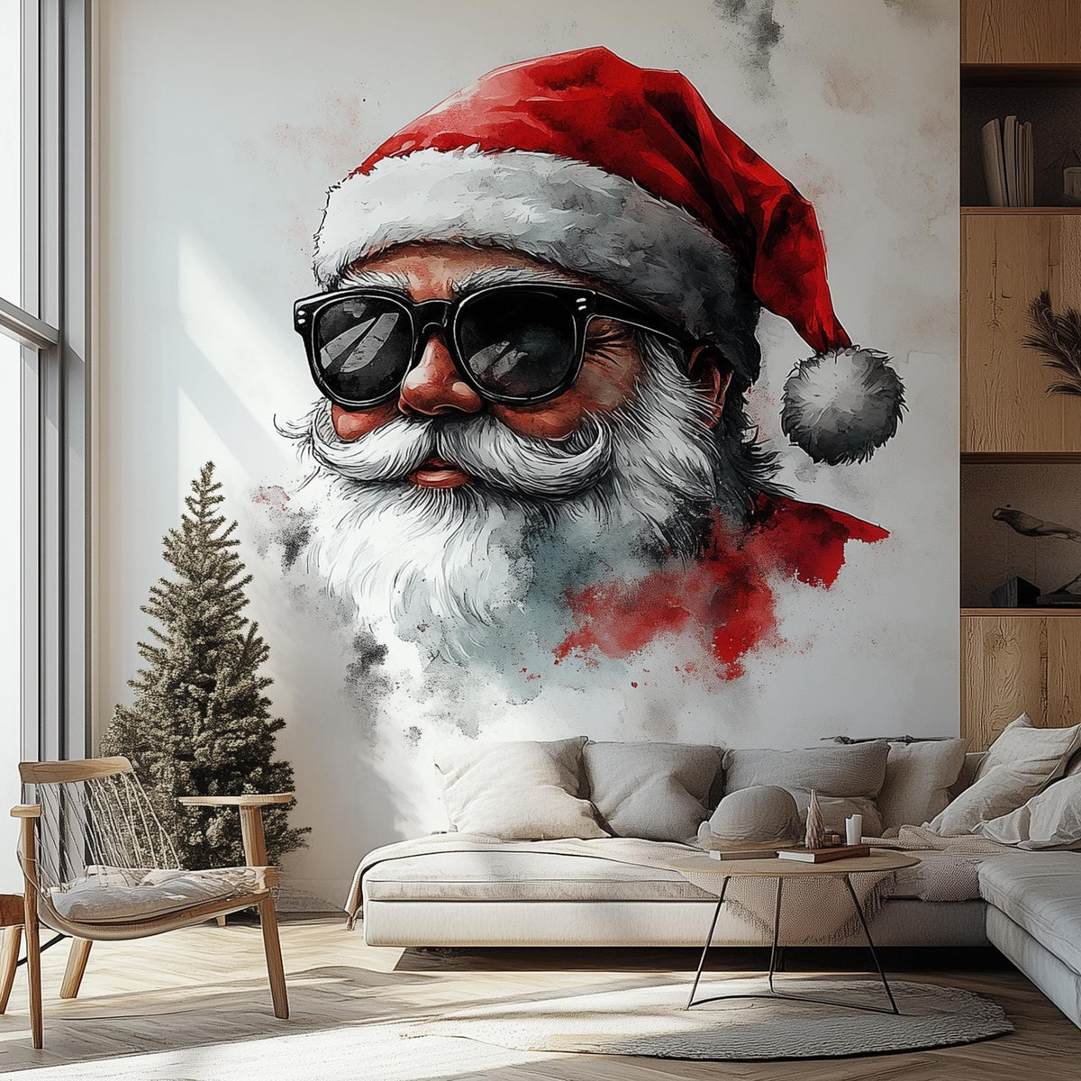 Cool Santa Wall Mural displayed in a room setting.