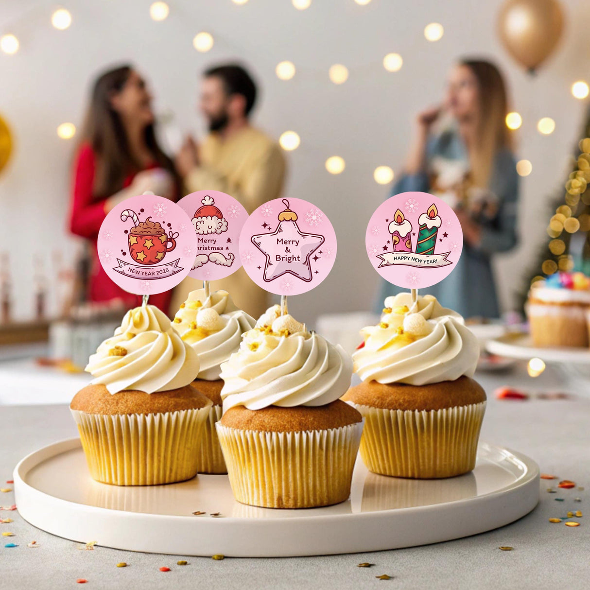 Product presentation view of Pink Christmas Sticker Set.