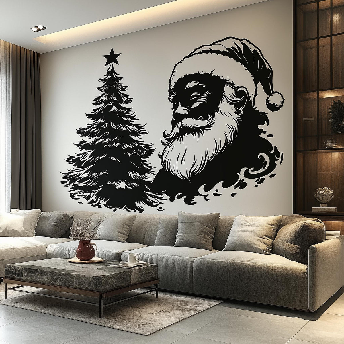 Classic Santa & Tree Wall Mural displayed in a room setting.