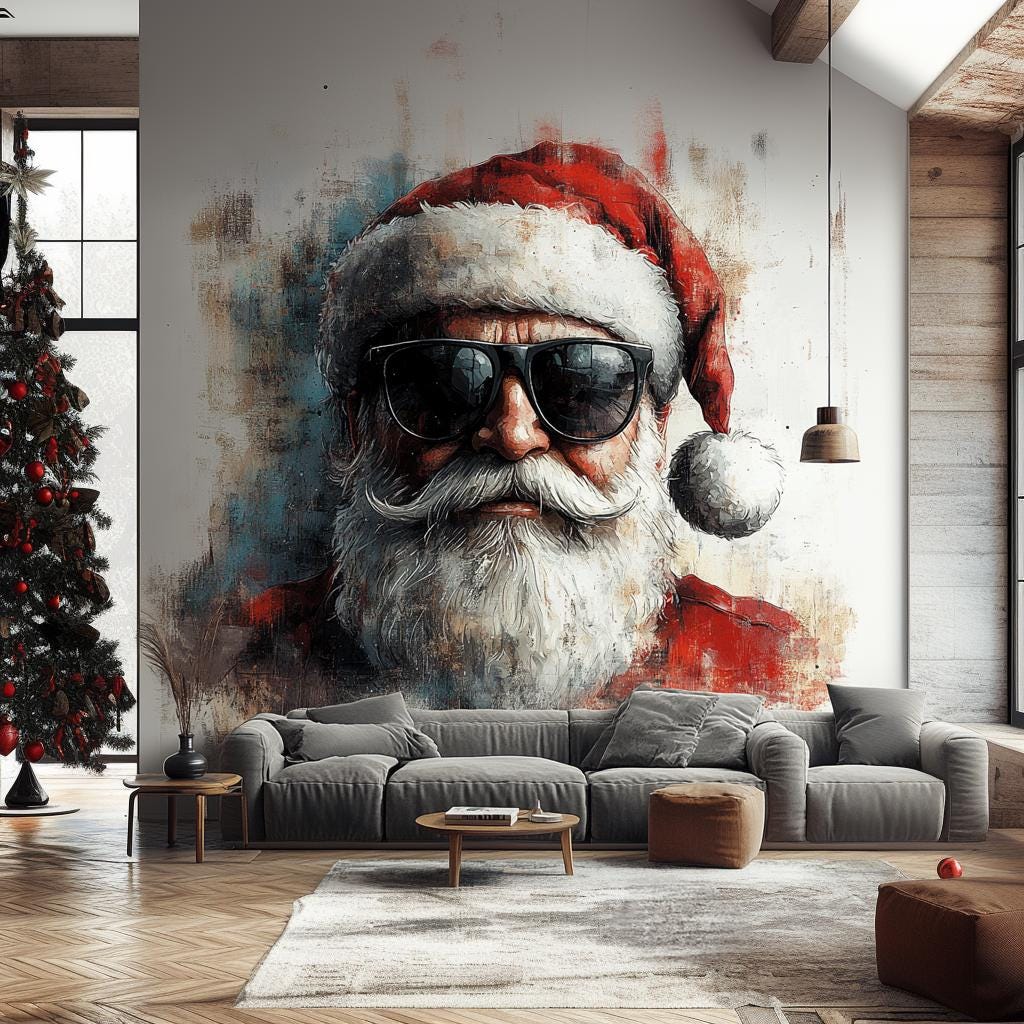 Cool Santa Claus Wall Mural displayed in a room setting.