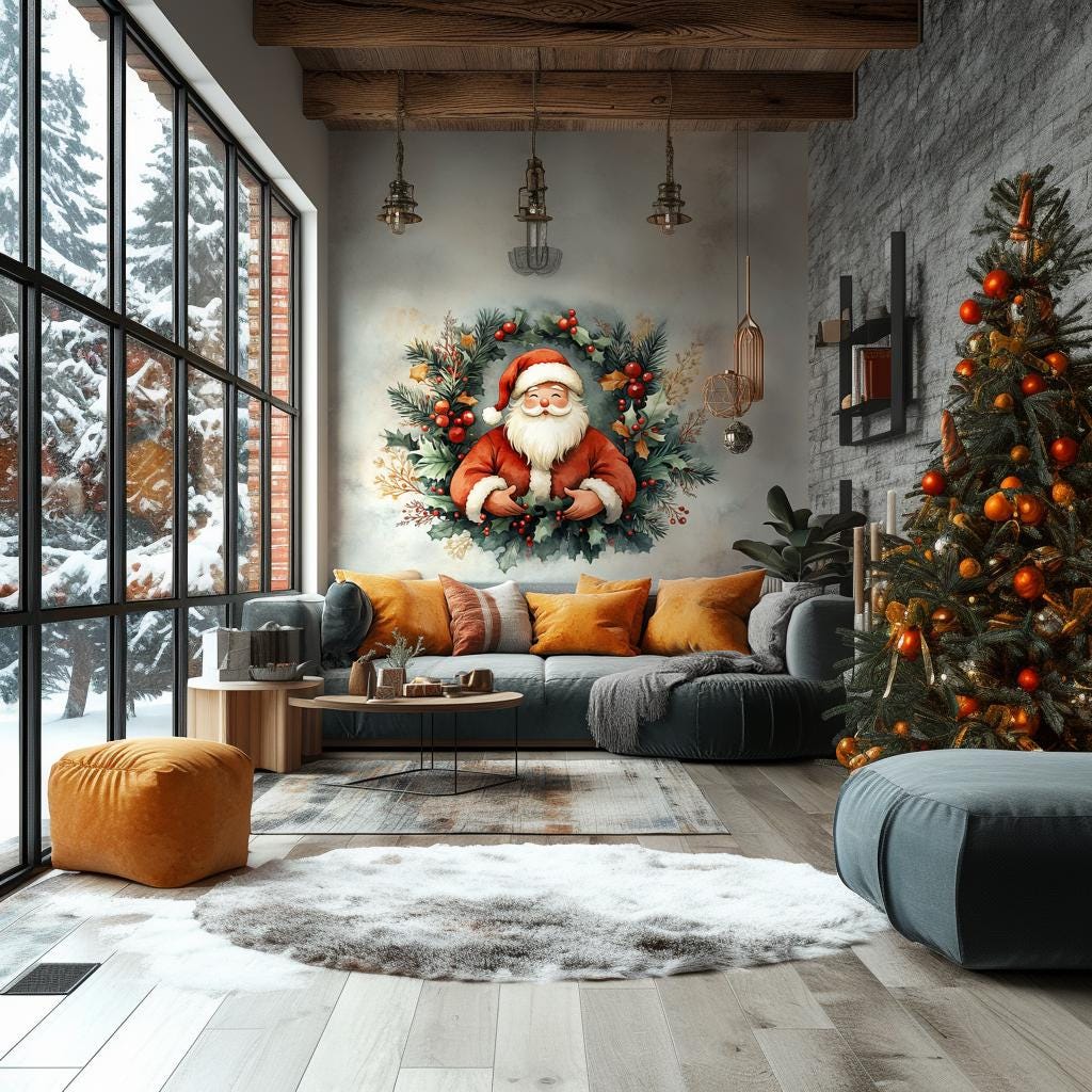 Additional product view of Santa Claus Wreath Wall Mural.