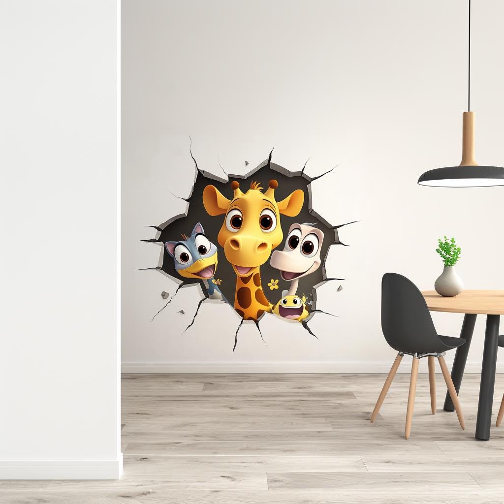 Additional product view of 3D Cartoon Animal Wall Decal.