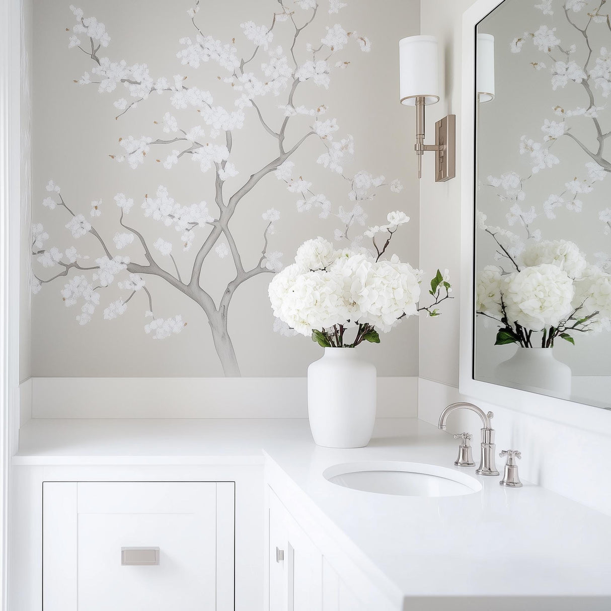 Chinoiserie Tree Wall Decal displayed in a room setting.