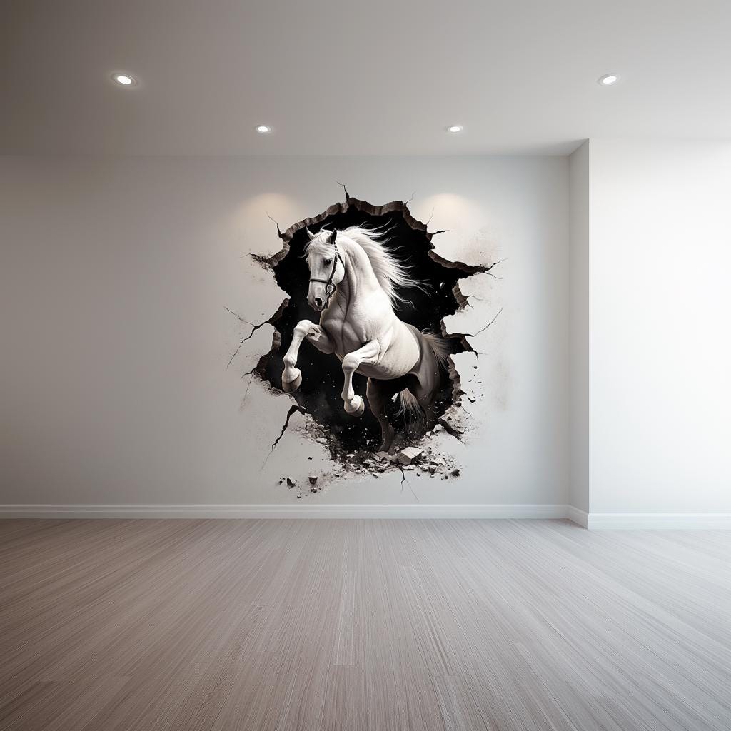 Additional product view of 3D White Horse Wall Sticker.