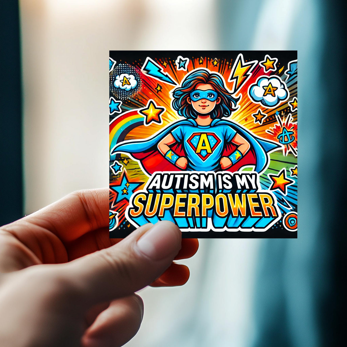 Alternate product presentation of Autism Is My Superpower Sticker.