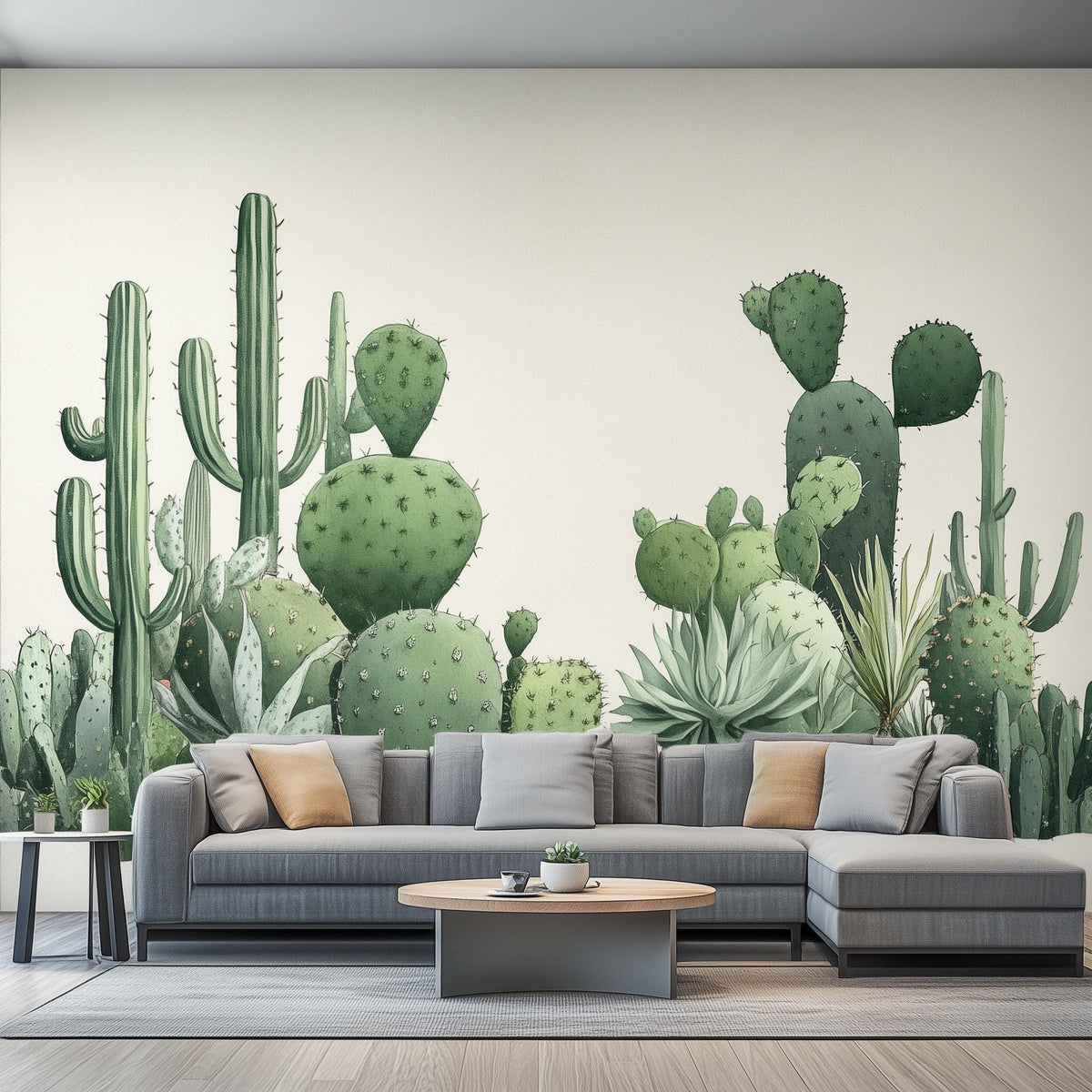 Cactus Wall Decal Sticker displayed in a room setting.