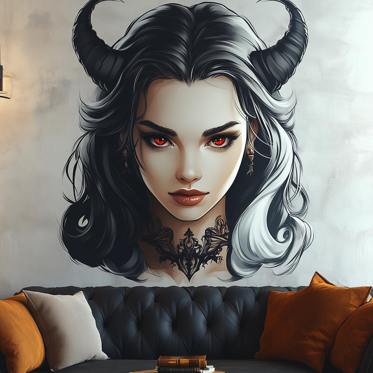 Additional product view of the dark fantasy horned character wall decal.