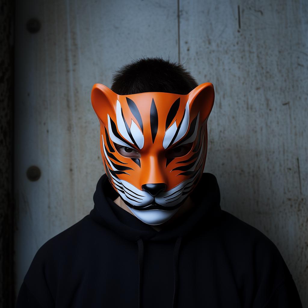 Alternate product presentation of 3D Printed Tiger Shinobi Cosplay Mask.