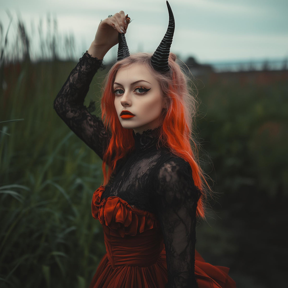 Alternate product view of 3D Printed Gothic Demon Horns Headband.