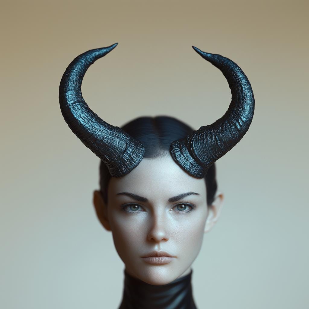 Alternate view of the curved 3D printed costume horns.
